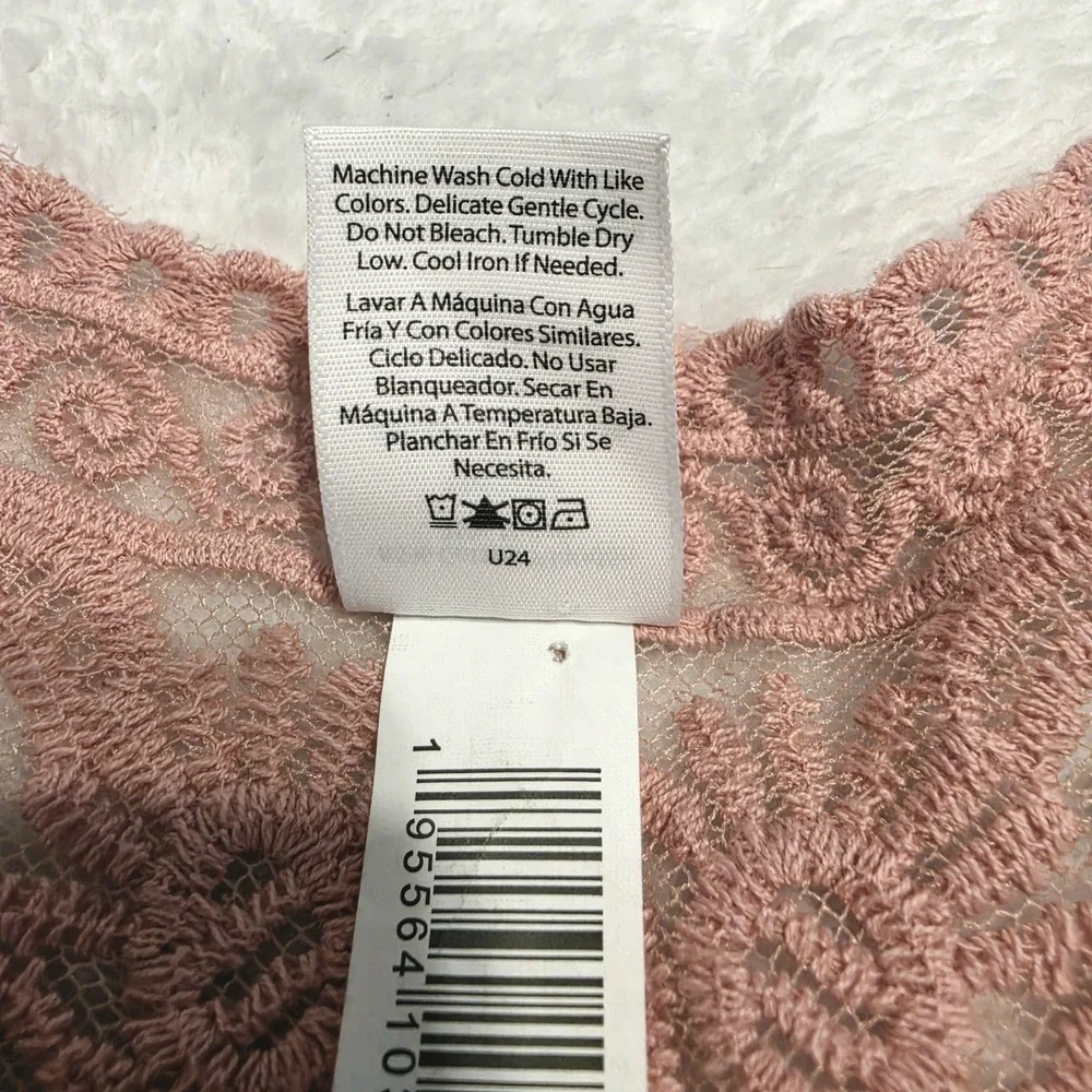 Boho Lace Duster Cardigan Sheer Embroidered Longline Kimono Dusty Rose S/M